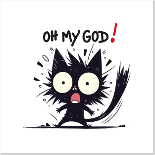 Shocked Black Cat Posters and Art